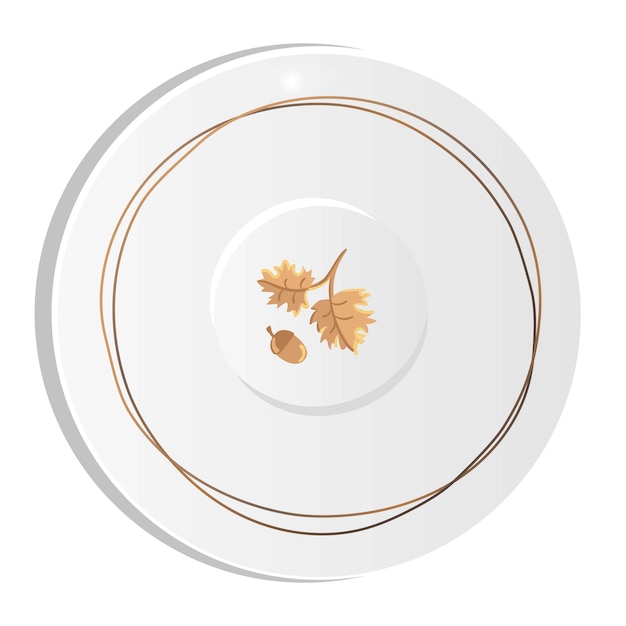 Vector empty plate dish cap with geometric ornament interior circle botanical line figures gloss