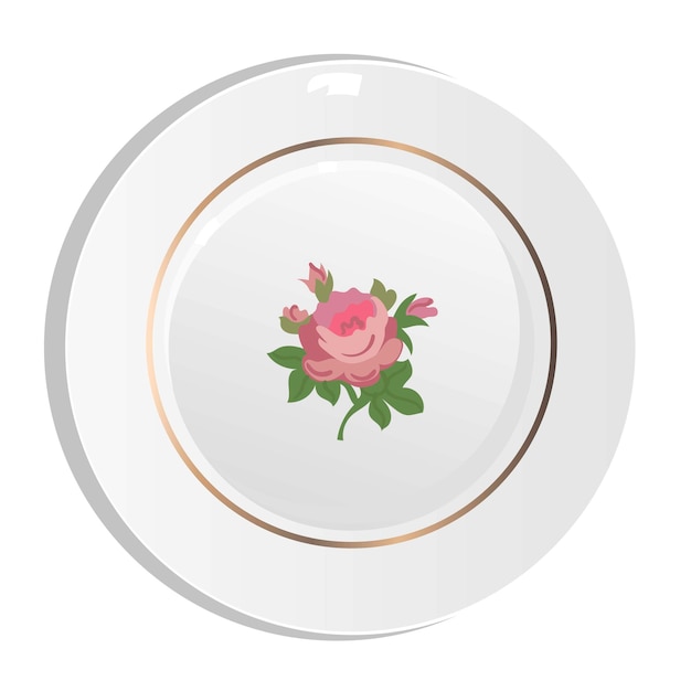 Vector empty plate dish cap with geometric ornament interior circle botanical line figures gloss