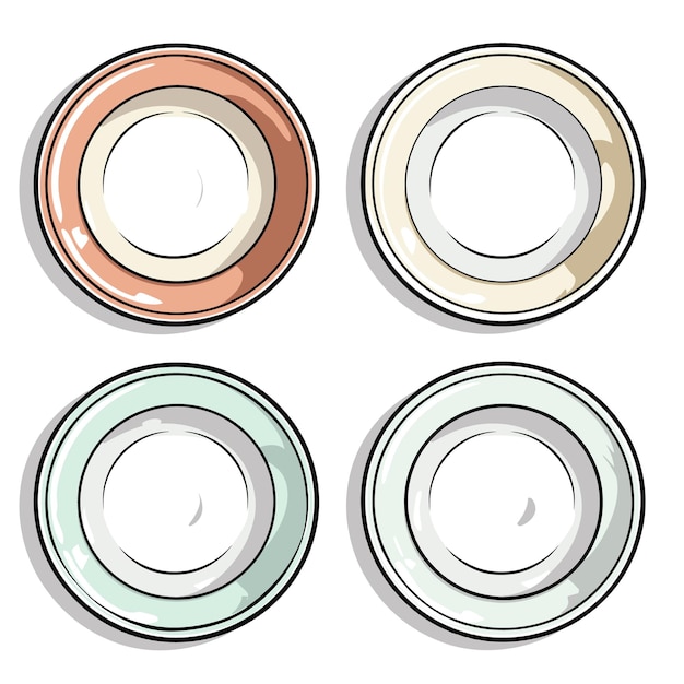 Vector empty plate line art vector schematic set