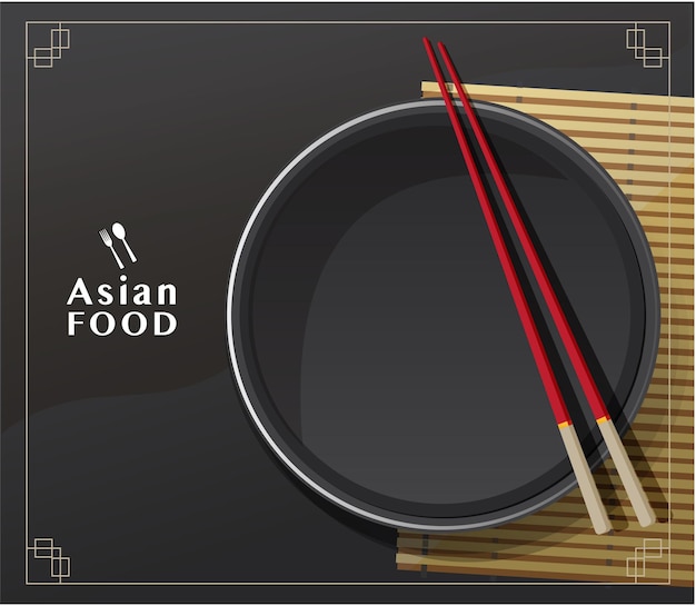 Empty plate with chopsticks on a table, vector illustration