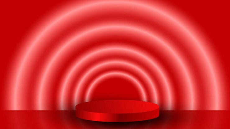 Vector empty podium with neon rings in the background