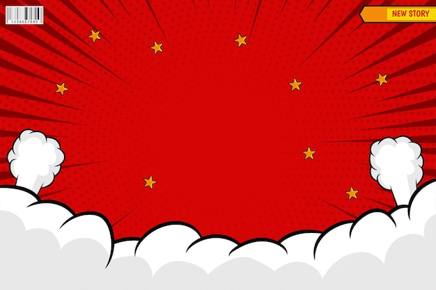 Vector empty pop art comic background with cloud and star