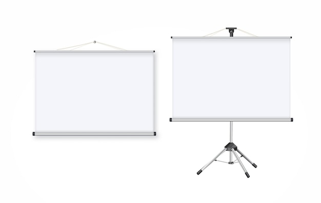Пустой проекционный экран Доска для презентаций в реалистичном стиле Горизонтальный свернутый баннер Пустая доска для конференции Векторная иллюстрация EPS 10