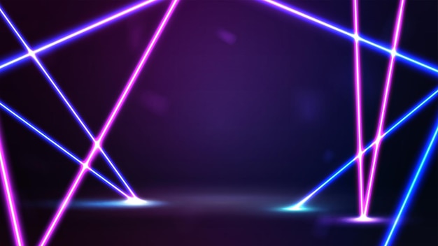Vector empty purple scene with blue and pink neon line rays