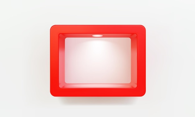 Empty red rounded rectangular shelf or niche on wall with led spotlight 3D mockup