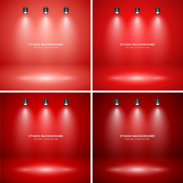 Vector empty red studio abstract backgrounds with spotlight effect product showcase backdrop stage lighting