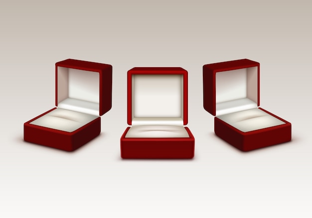 Empty red and white velvet opened gift jewelry boxes