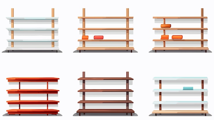 Vector empty retail store racks and shelves in modern setting