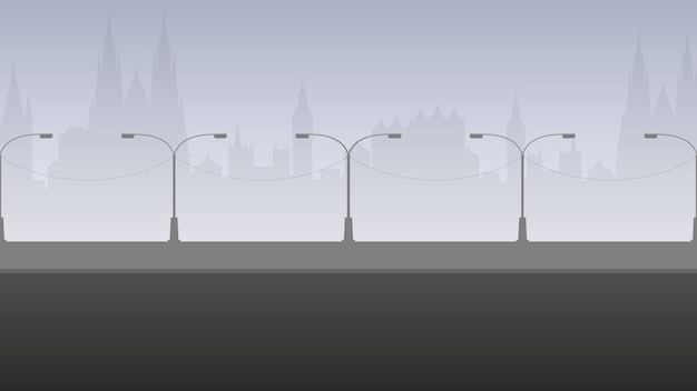 Vector empty road with city silhouette. city landscape in light gray colors. .
