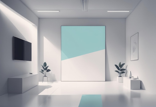 Vector empty room with white and blue walls 3d rendering empty room with white and blue walls 3d ren