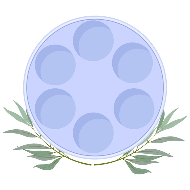 Vector empty round seder plate with olive branches near