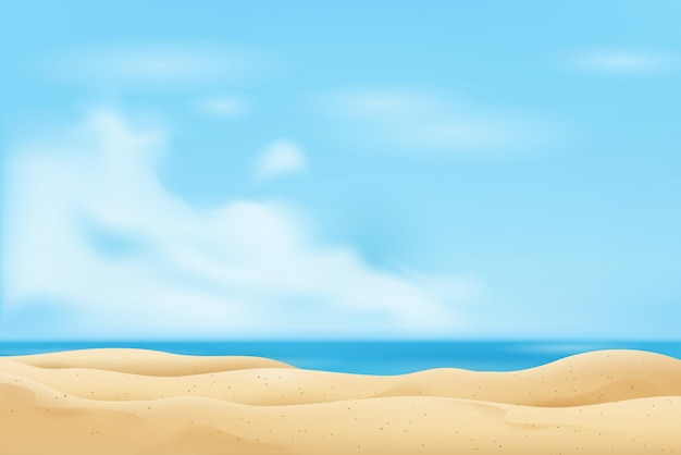 Vector empty sand beach in summer fresh blue sky background