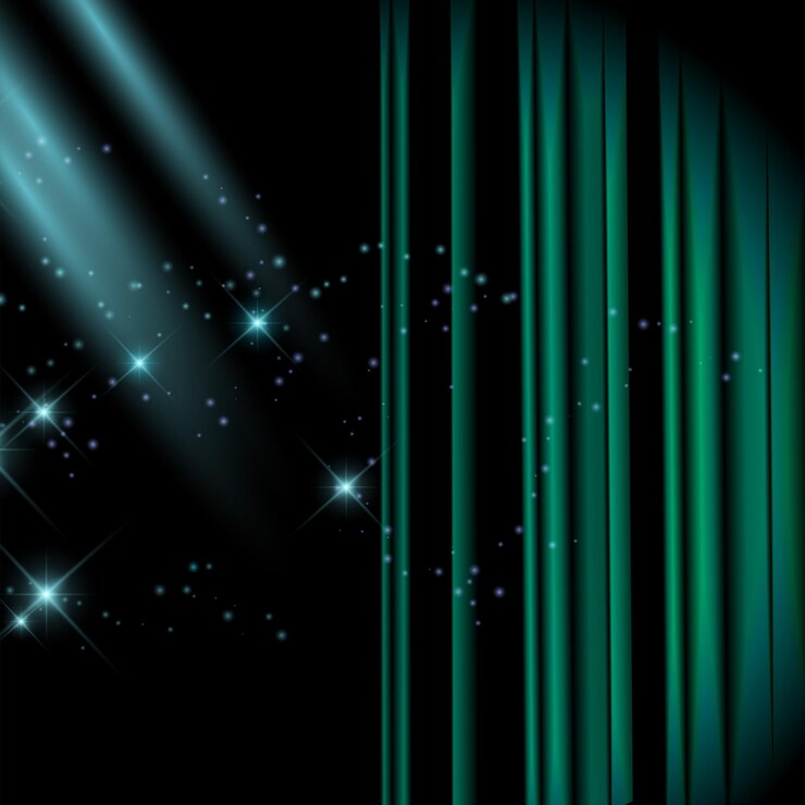 Vector empty scene with a red curtain and spotlights. concert, show, performance