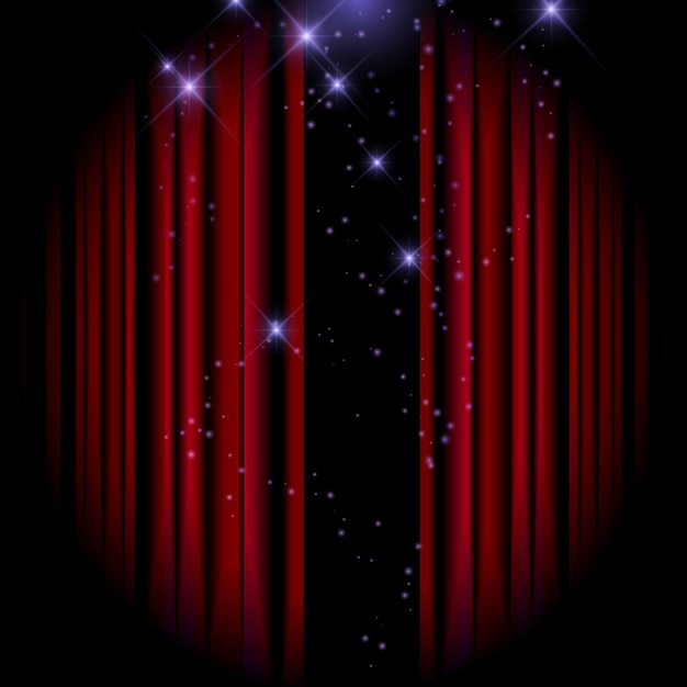 Empty scene with a red curtain and spotlights. concert, show, performance