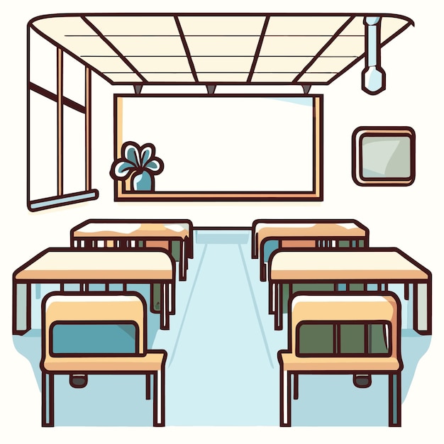 Vector empty school class room or blank classroom scene with empty chalkboard doodle vector illustration