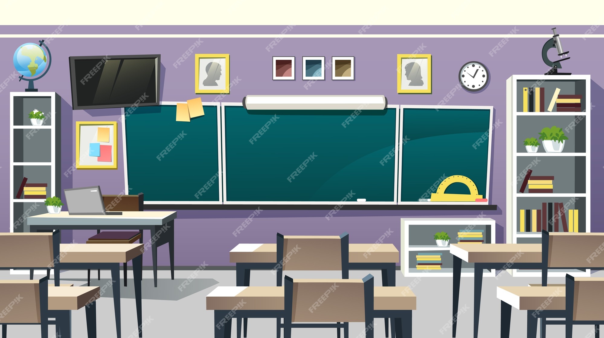 Premium Vector | Empty school classroom interior with chalkboard on ...