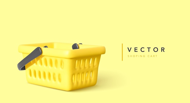 Vector empty shopping cart isolated on yellow background,  illustration