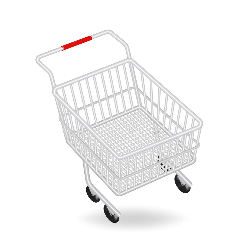 Premium Vector | Empty shopping cart side view on a white background
