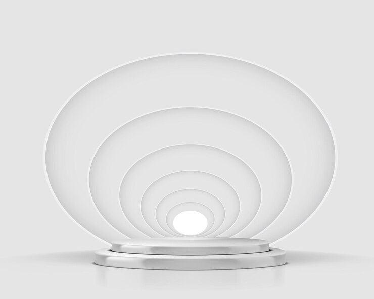 Vector empty silver white round background with pedestal