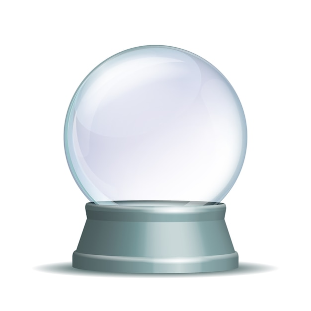 Vector empty snow globe. magic glass sphere on light grey pedestal  on white.  illustration eps 10