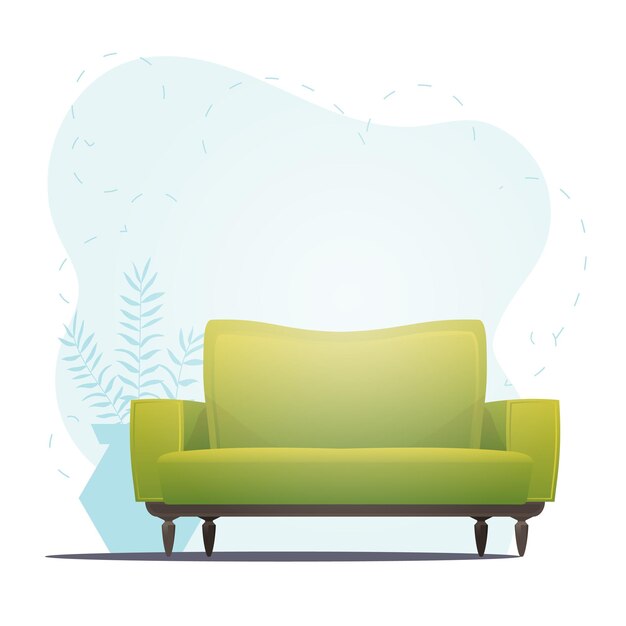 Пустой диван и комнатное растение фон с пространством для вашего персонажа векторная плоская иллюстрация