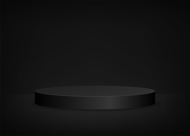 Vector empty stage black background round podium for presentation. vector illustration.