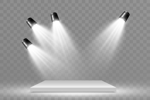 	
Empty stage with spotlights. Lighting devices on a transparent background.	

