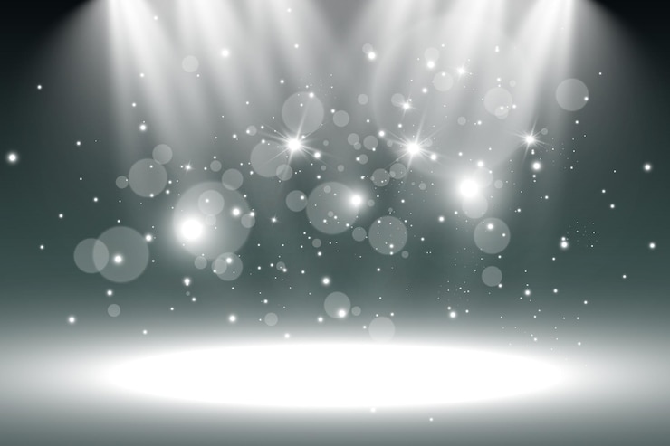 Vector empty stage with spotlights. lighting devices on a transparent background.