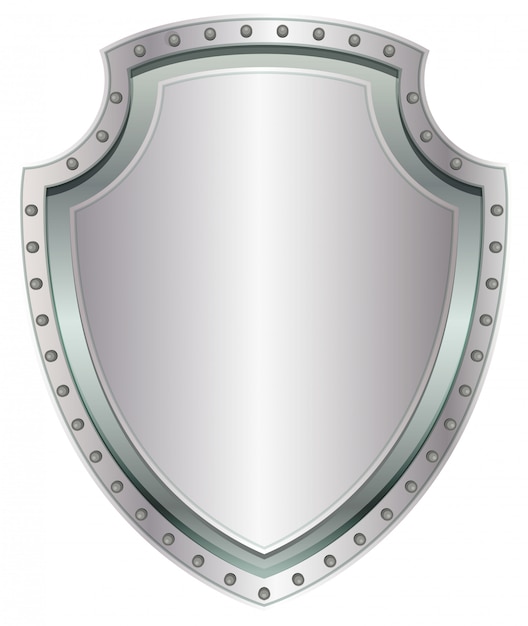 Empty steel shield. blank metal badge with rivets