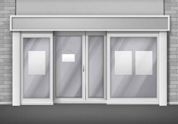 Vector empty store front with big windows