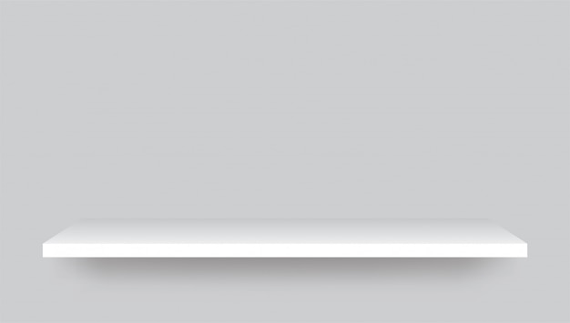 Пустые полки магазина для товара. Белый шельф макет с тенью