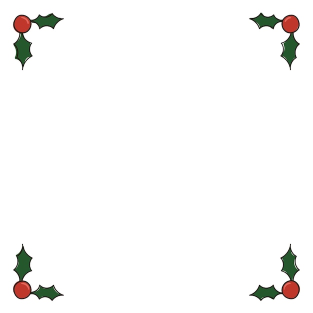 Empty template decorated with frame made with berries and holly leaves in doodle style for Xmas