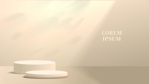 An empty template of two podiums in beige tones with sunlight Vector mockup