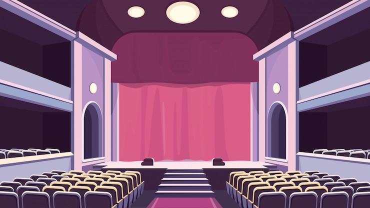 Vector empty theater hall. stage with curtain.