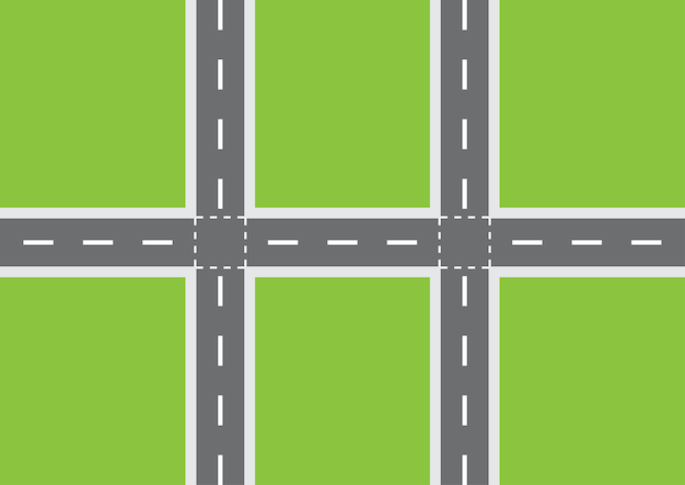 Vector empty traffic road map with flat buildings