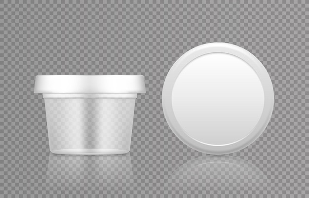 Vector empty transparent cosmetic jar with cap top view mockup