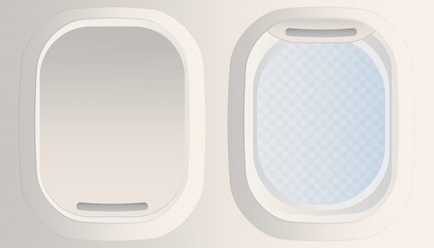 Vector empty white airplane window, isolated airplane window porthole   illustration. closed window of the plane. open transparent window of the plane.