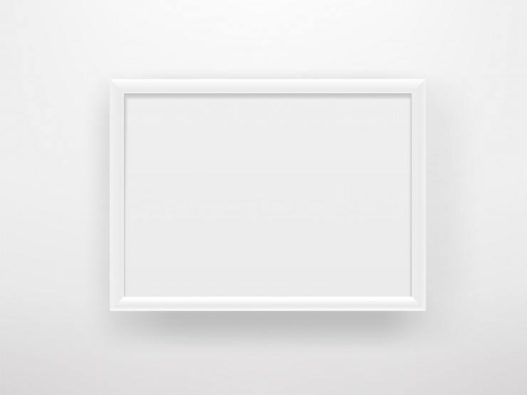 Vector empty white frame on a white wall. horizontal composition