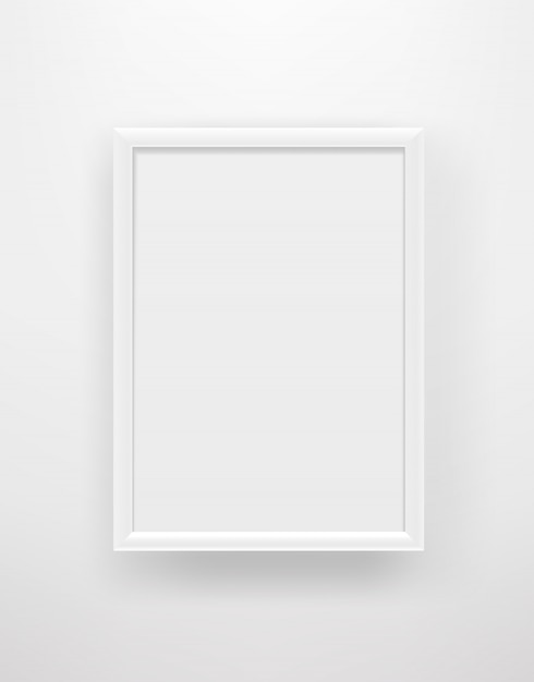 Vector empty white frame on a white wall.