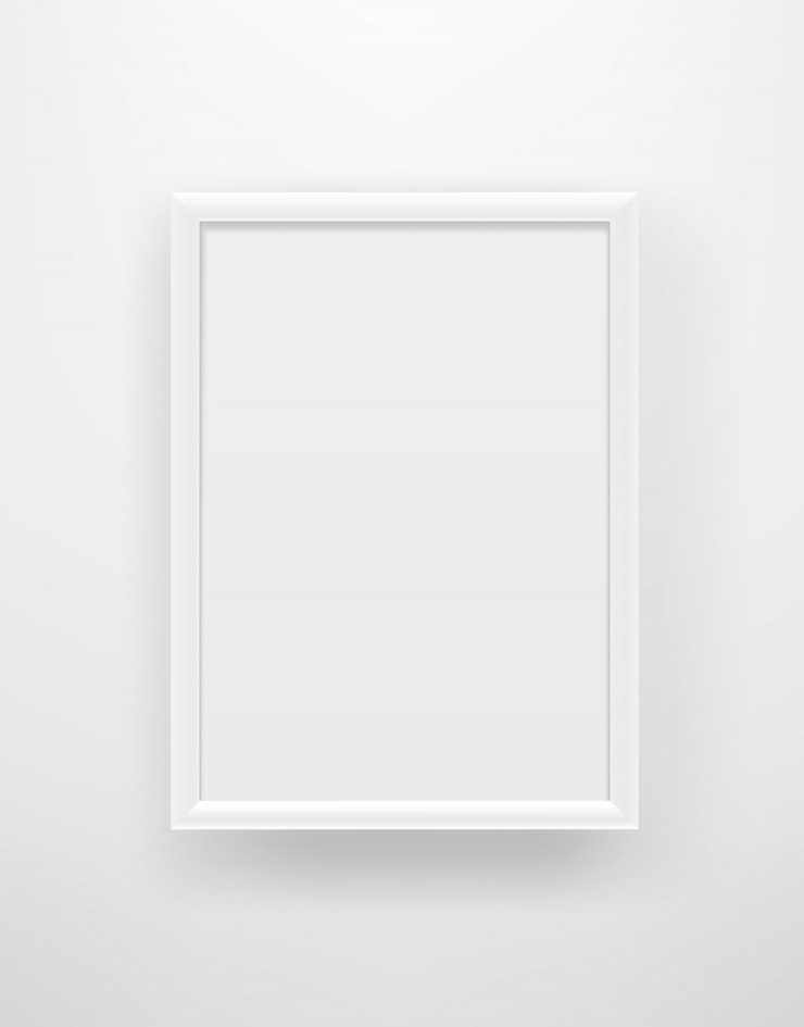 Vector empty white frame on a white wall. 
