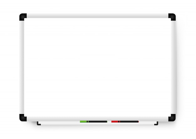 Vector empty white marker board on white background. realistic office whiteboard