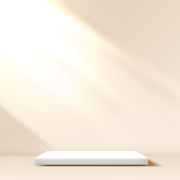 Vector empty white square podium for product display placed in room at clean window shadow and sunlight