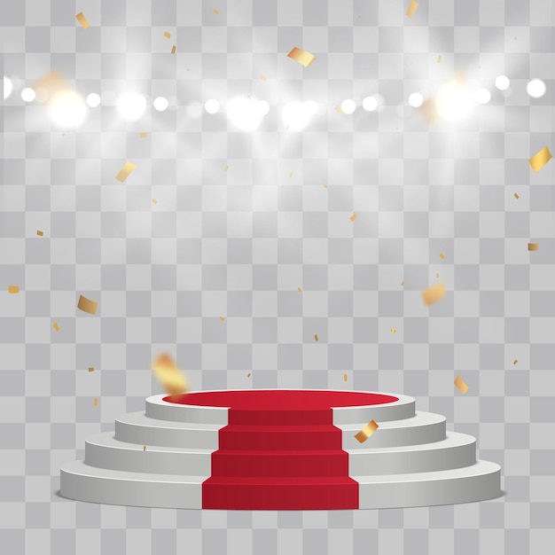 Vector empty white stage with gold confetti