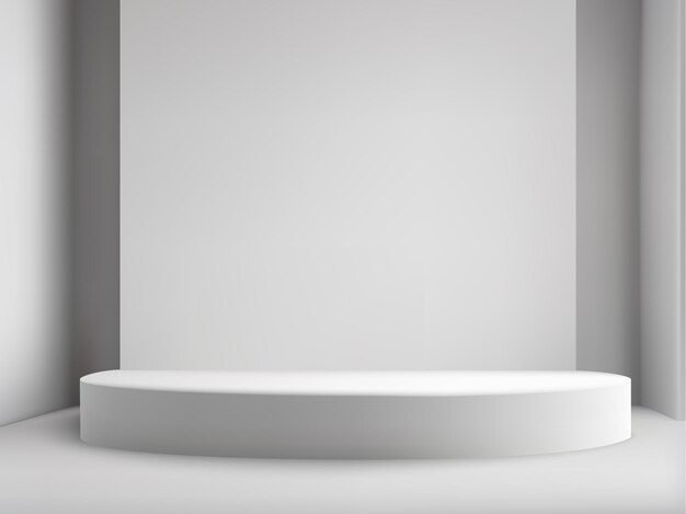 Vector empty white studio room with blank table podium