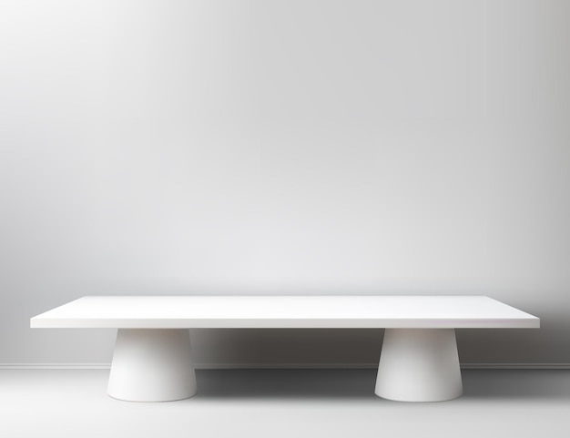 Vector empty white studio room with blank table podium