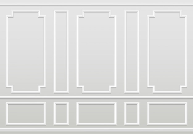 Vettore vuoto muro bianco. pannelli modanatura decorazione domestica classica. interiore di vettore di soggiorno