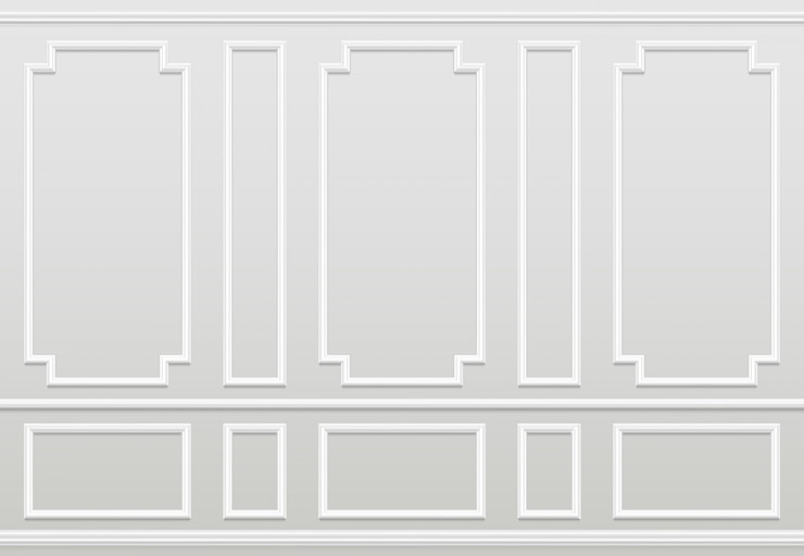 Vector empty white wall. moulding panels classic home decoration. living room vector interior