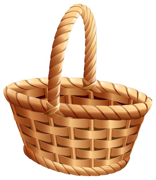 Empty wicker basket with handle for thanksgiving day harvest celebration. Isolated on white cartoon illustration