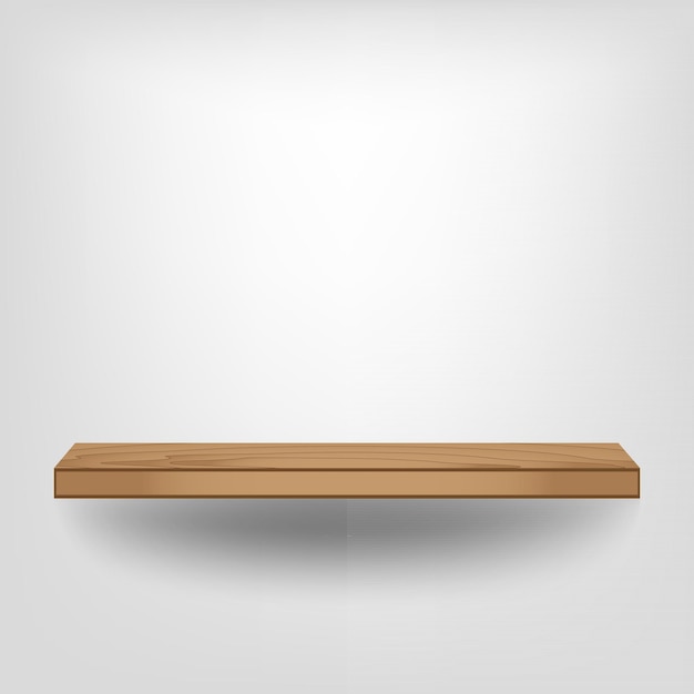 Empty wood shelf on white