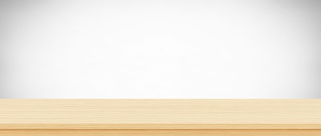 Empty wood table top on gray background Template mock up for display of product